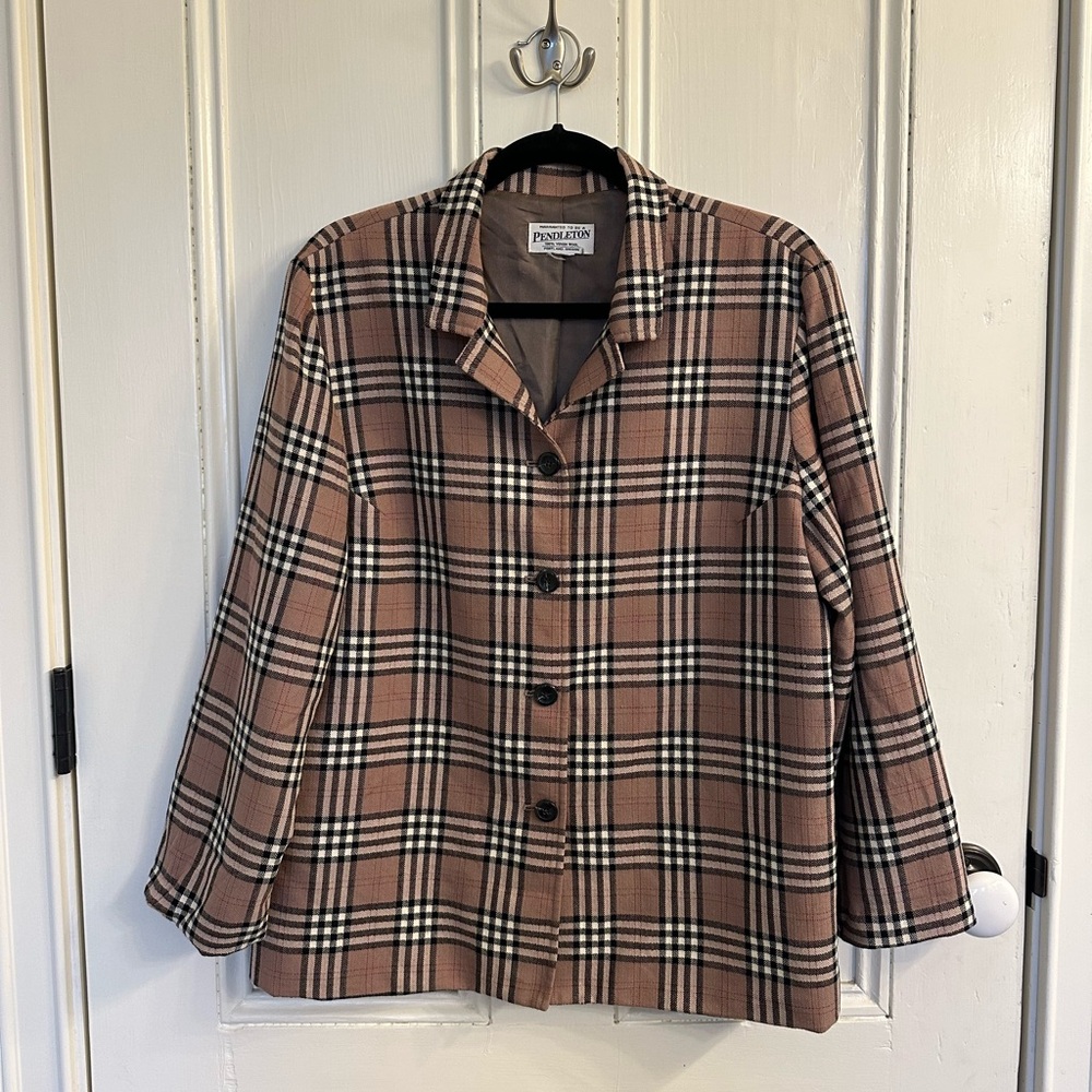 Vintage Pendleton Women's Plaid Jacket/Blazer - Brown